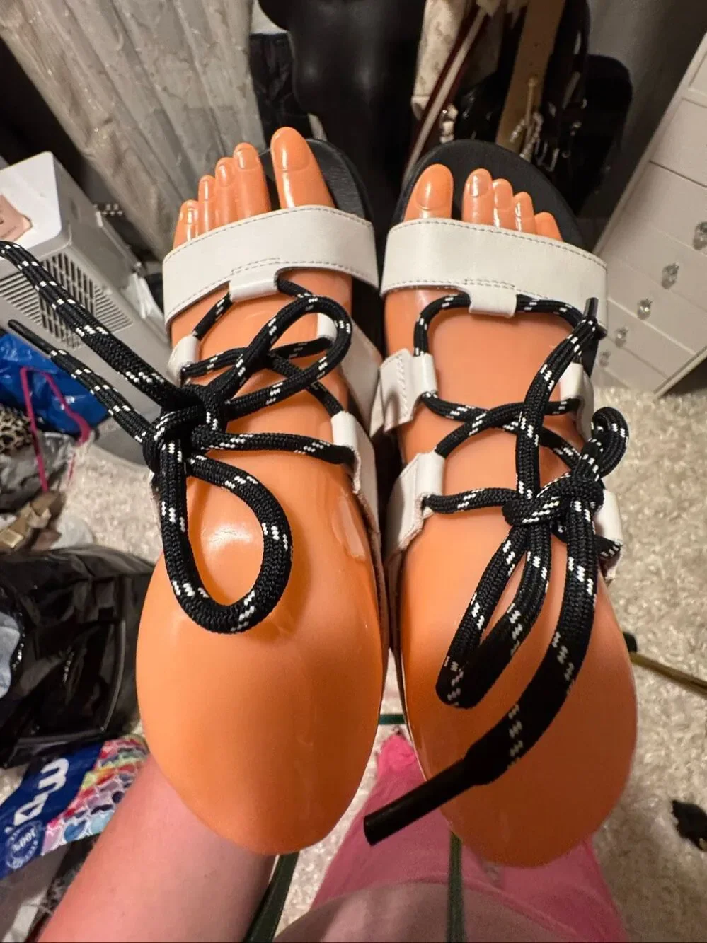 Sorel roaming lace up Sandal white black Women's Shoes adjustable width(wide)